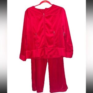Red Velour Women's Tracksuit Zip-Up Jacket & Pants Set, Long Sleeve, 2 Piece